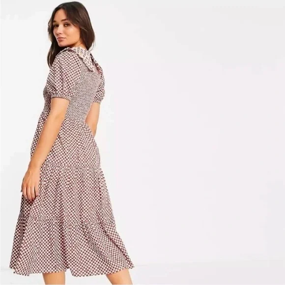ASOS Neon Rose Floral Gingham Peter Pan Collar Midi Dress 🌼 - Picture 9 of 13